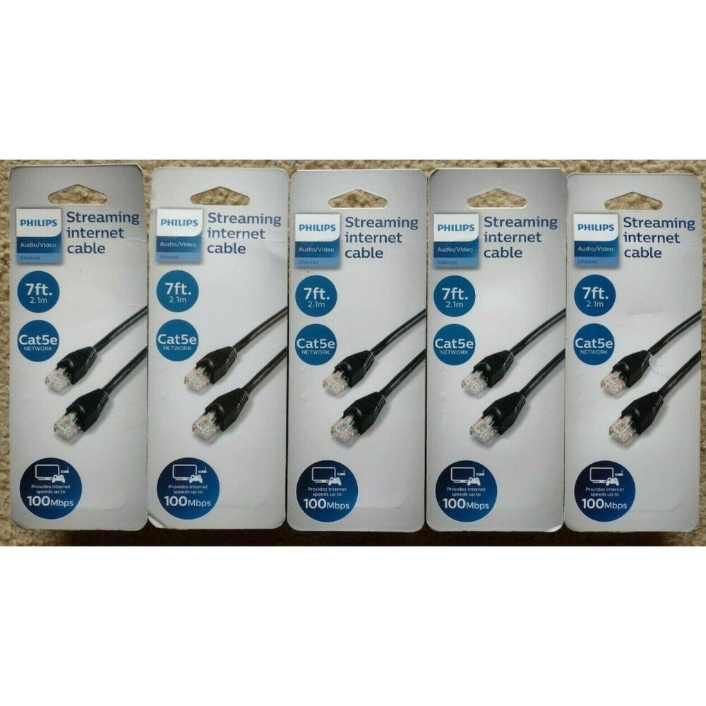 **NEW** 5-Pack Philips Streaming Internet Cables Cat 5e 7ft ea